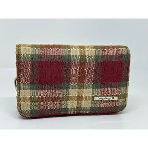 Longaberger Red Plaid Fabric & Faux Leather Ladies Wallet With Keychain Clip